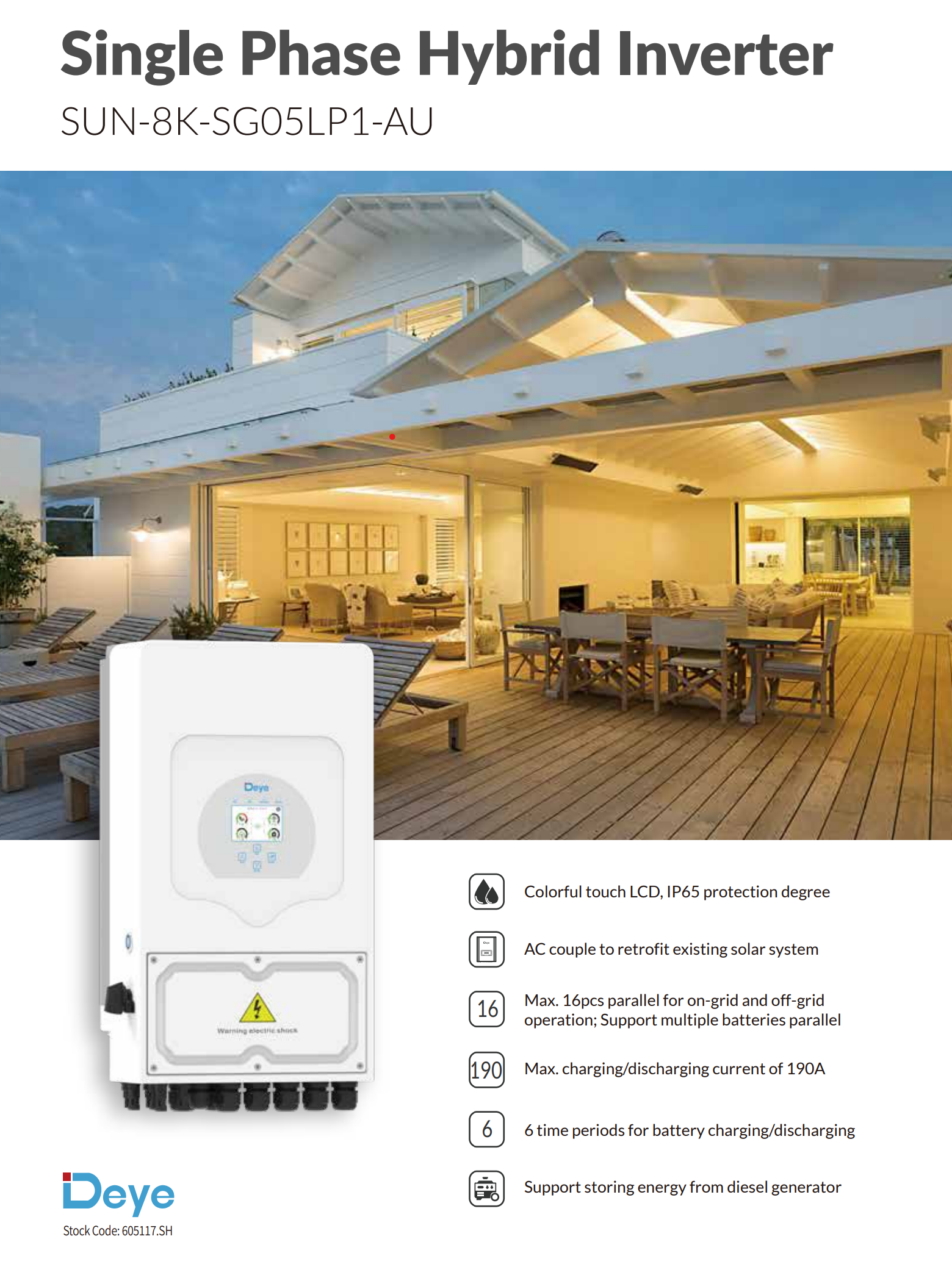 Deye 8KW LV Hybrid inverter Single Phase SUN-8K-SG05LP1-AU - Image 6